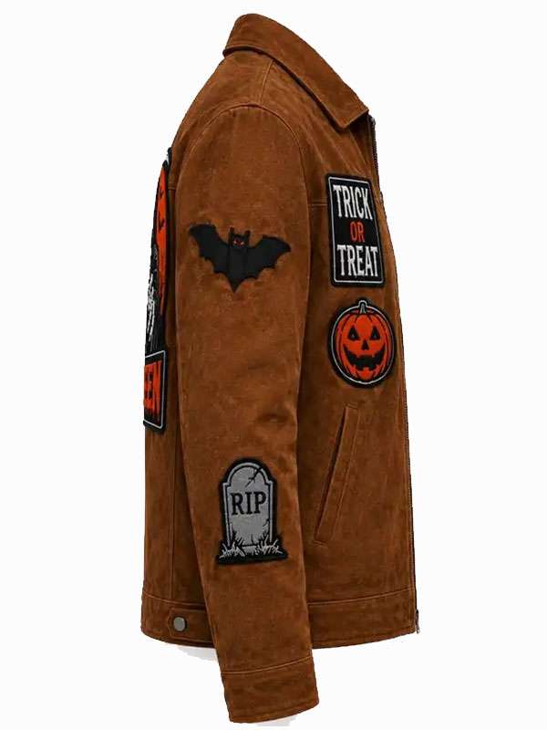 Halloween Creepy Trick or Treat Patch Suede Jacket