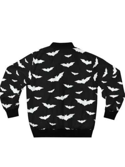 White Bat Graphic Black Satin Bomber Jacket