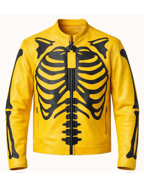 Yellow Skeleton Motorcycle Leather Jacket