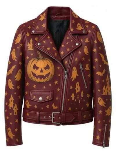 Spooky Halloween Leather Biker Jacket
