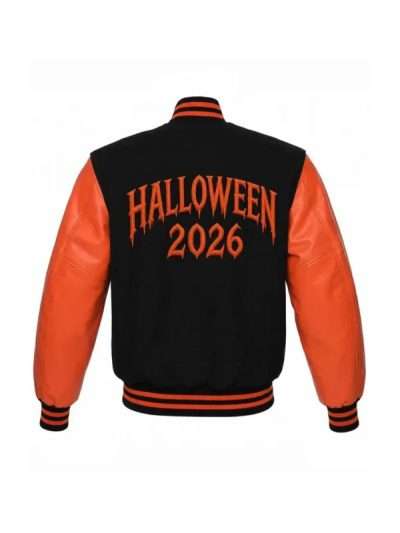 Gothic Spooky Halloween 2026 Black and Orange Varsity Jacket