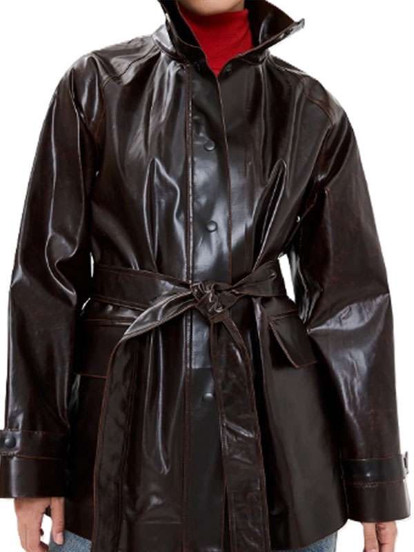 Lucky S01 Annette Bening Brown Leather Coat