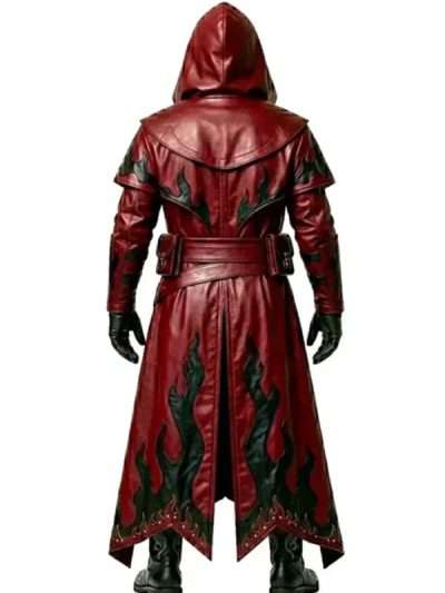 Punk Gothic Flame Leather Trench Coat