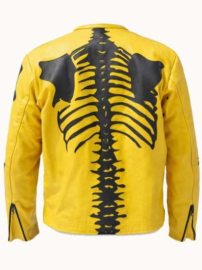Halloween Yellow Skeleton Motorcycle Leather Jacket
