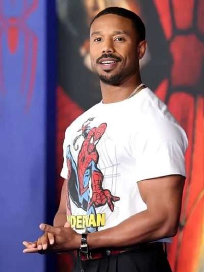 Micheal B Jordan Spider-Man LA Premiere Vintage Spider Man Graphic White Tee