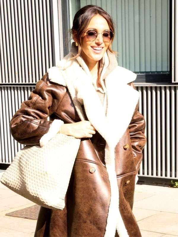 Michelle Keegan London 2024 Brown Shearling Leather Coat