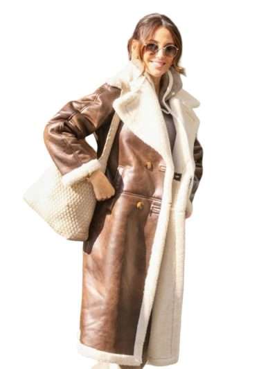Michelle Keegan Brown Shearling Leather Coat