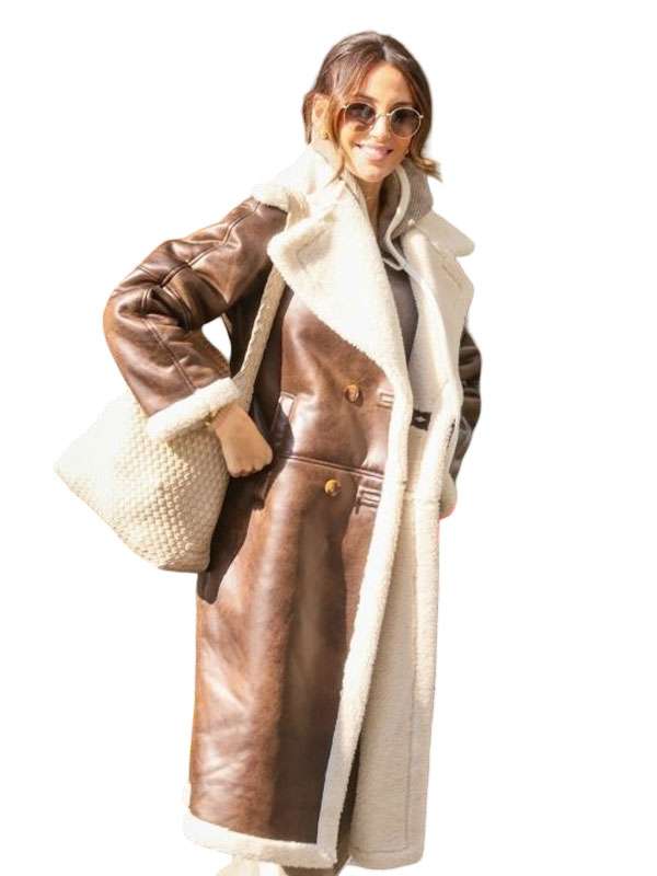 Michelle Keegan Brown Shearling Leather Coat