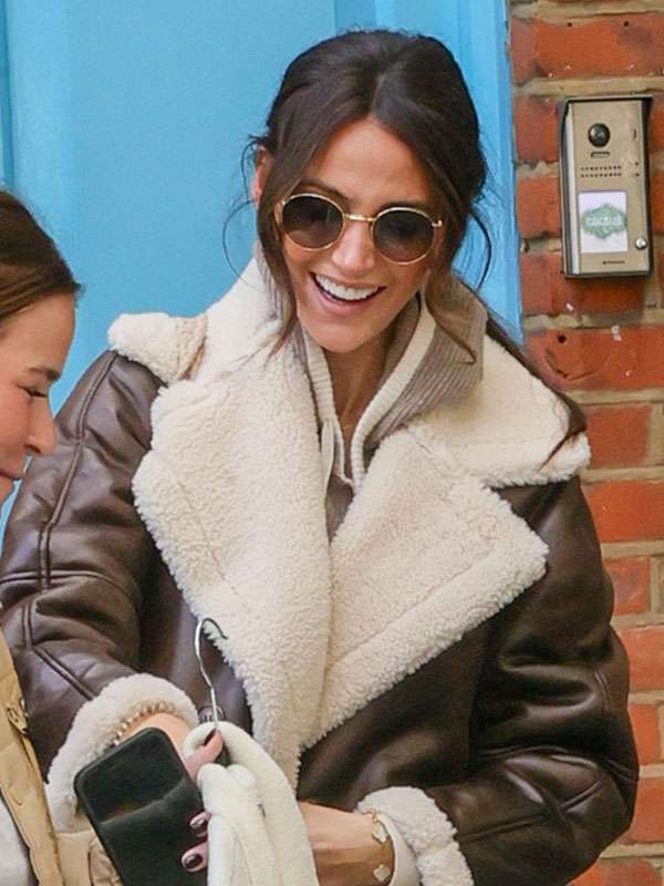 Michelle Keegan London 2024 Brown Leather Coat