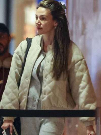 Michelle Keegan Off White Quilted Bomber Jacket