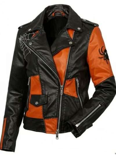 Halloween Patchwork Biker Leather Jacket