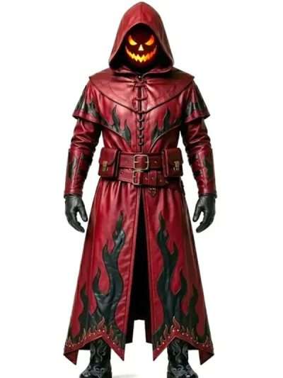 Gothic Flame Leather Trench Coat