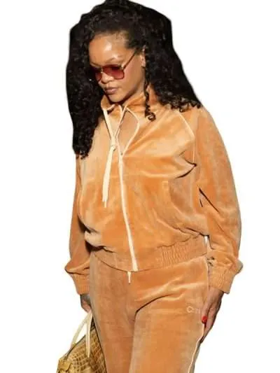 NYC 2026 Rihanna Peach Velour Tracksuit