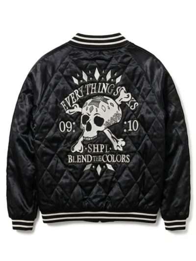 Skull and Crossbones Black Quilted Jacket
