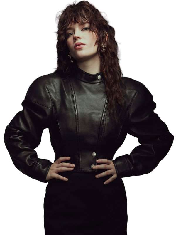 Sophie Thatcher 2026 Black Leather Jacket