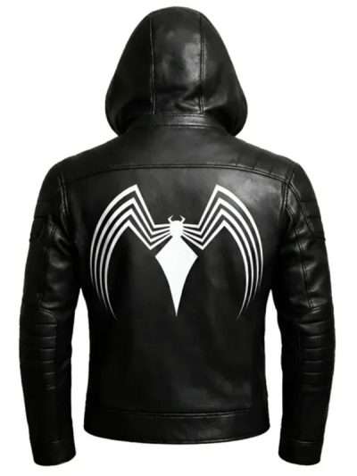 Spider Symbiote Black Hooded Leather Jacket