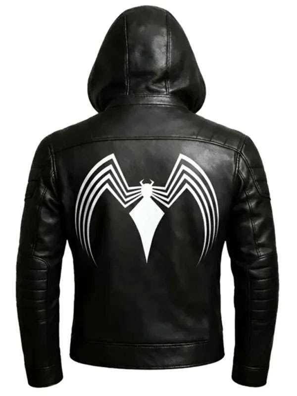Spider Symbiote Black Hooded Leather Jacket