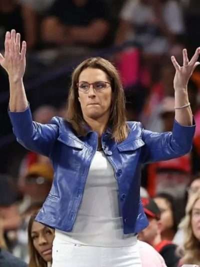 Stephanie White WNBA Playoffs Blue Leather Jacket