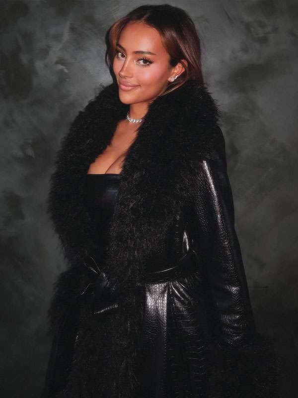 TV Series Next Gen NYC 2026 Emira D’Spain Black Fur Leather Coat