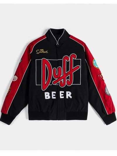 The Simpsons Duff Man Racing Red and Black Racing Bomber Jacket