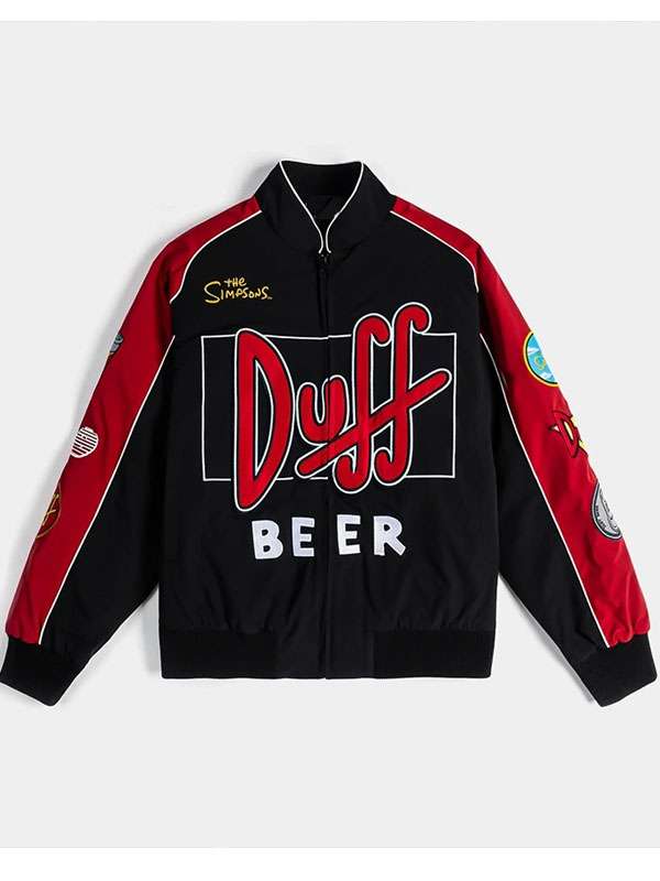 The Simpsons Duff Man Racing Red and Black Racing Bomber Jacket