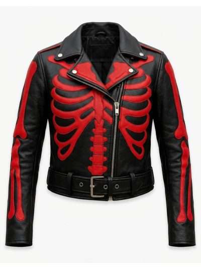 Women's Red Skeleton Bones Leather Jacket