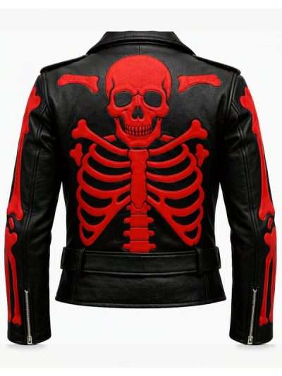 Women Red Skeleton Bones Leather Jacket