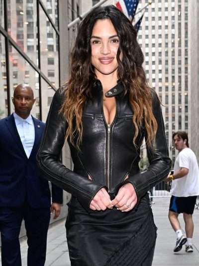 Adria Arjona NBC Studios Black Leather Jacket