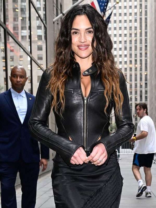 Adria Arjona NBC Studios Black Leather Jacket