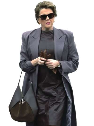 Annette Bening lucky 2026 Priscilla Purple Coat