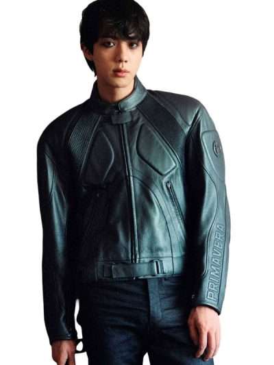 BTS Jin Black Moto Leather Jacket
