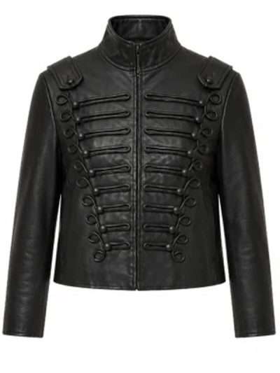 Briar Coven Academy S01 Black Leather Military Jacket