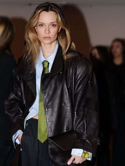 CFW 2026Josephine Skriver Brown Leather Coat