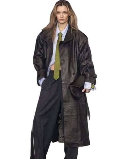 Josephine Skriver CFW 2026 Brown Leather Coat