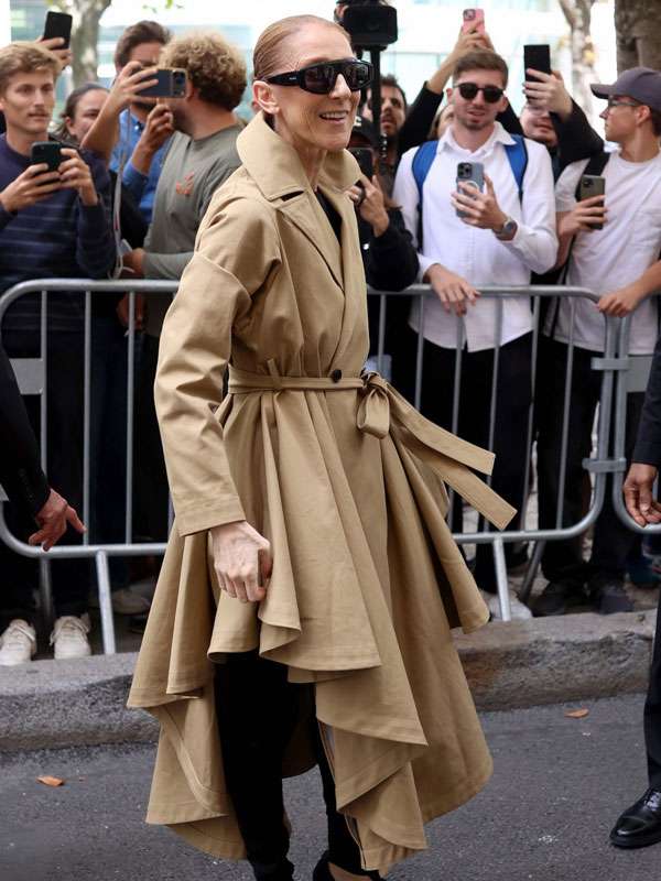 Celine Dion Paris 2026 Asymmetric Belted Trench Coat