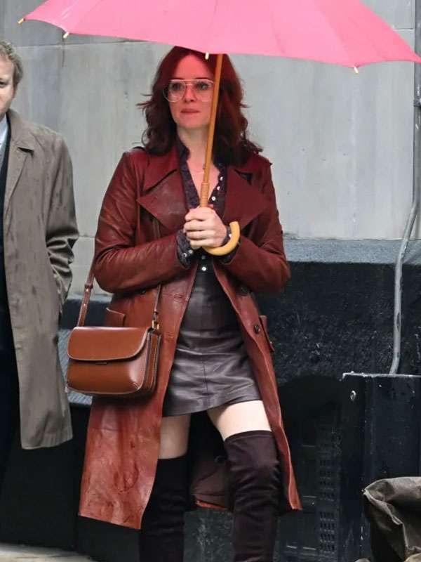 Claire Foy Ink Movie 2026 Brown Leather Trench Coat