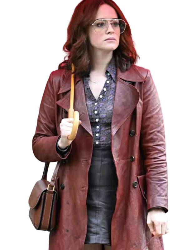Ink 2026 Claire Foy Brown Leather Trench Coat