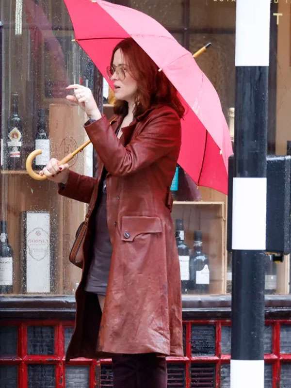 Claire Foy Ink 2026 Brown Leather Trench Coat