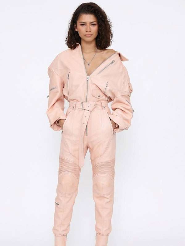 Dune 2 Press Conference Zendaya Pink Leather Jumpsuit
