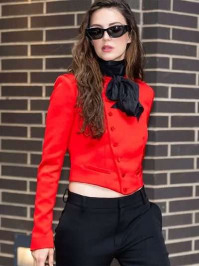 Ella Hunt NYFW 2026 Red Cropped Jacket