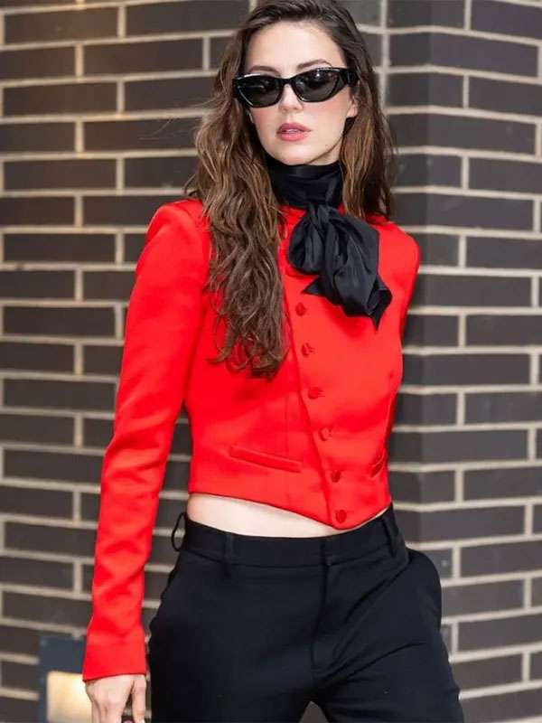 Ella Hunt NYFW 2026 Red Cropped Jacket