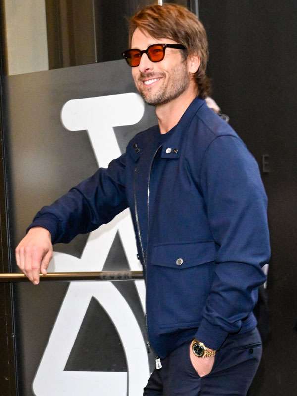 Glenn Powell Good Morning America New York City Bomber Jacket