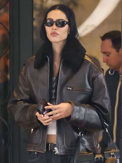 Milan Fashion Week Amelia Gray Hamlin Shearling Leather Jacket