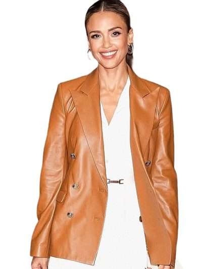 Jessica Alba US Open Brown Leather Blazer