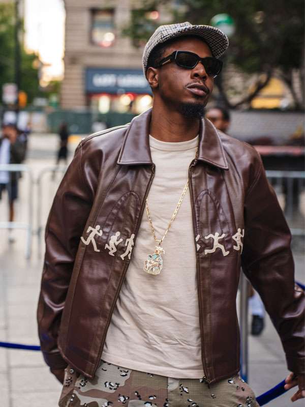 2026 NYFW Joey Bada$$ Brown Leather Jacket