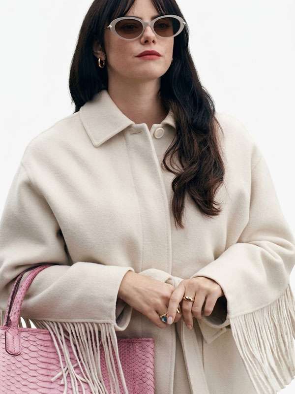 Kaya Scodelario The Gentlemen S02 Susie Glass Fringe Wool Coat