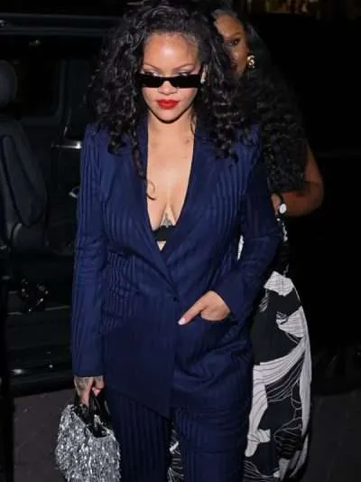 Paris Street Style 2026 Rihanna Navy Suit