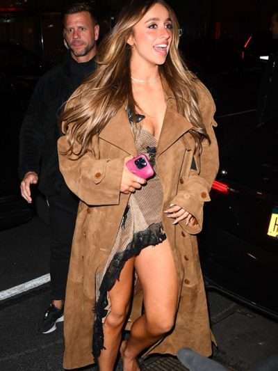 SNL After Party Tate McRae Brown Suede Leather Coat