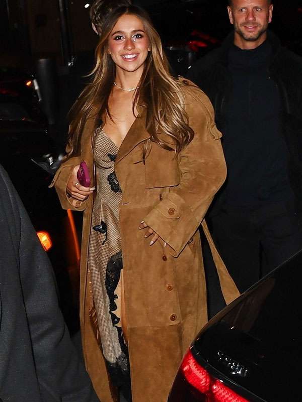 Tate McRae SNL After Party Brown Suede Leather Coat