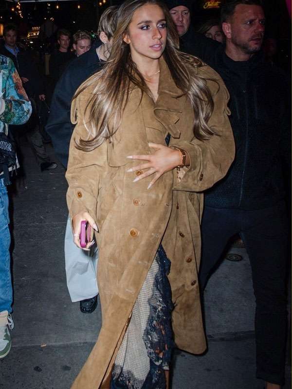 Tate McRae SNL After Party Suede Leather Coat